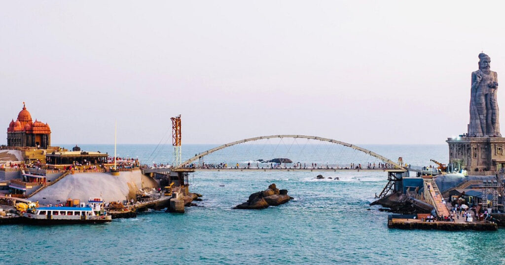 India's first glass bridge connecting the Vivekananda Rock Memorial and the 133-feet high Thiruvalluvar statue of